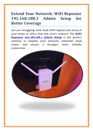 Extend Your Network: WiFi Repeater 192.168.188.1 Admin Setup for Better Coverage