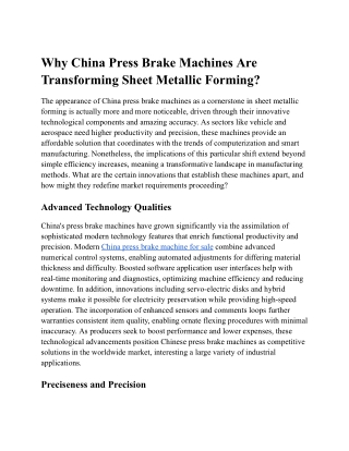 Benefits of SHENCHONG Press Brakes