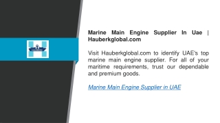 Marine Main Engine Supplier In Uae  Hauberkglobal.com