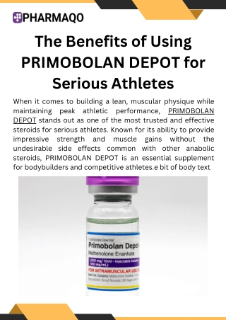 The Benefits of Using PRIMOBOLAN DEPOT for Serious Athletes