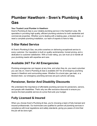 Reliable Plumbing Services in Hawthorn – Sven's Plumbing & Gas