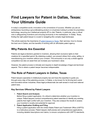 Find Lawyers for Patent in Dallas, Texas- Your Ultimate Guide