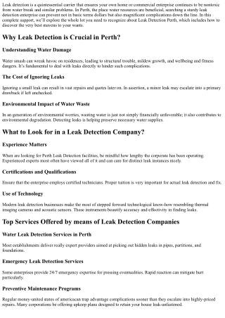 Finding the Best Leak Detection Company in Perth: A Comprehensive Guide