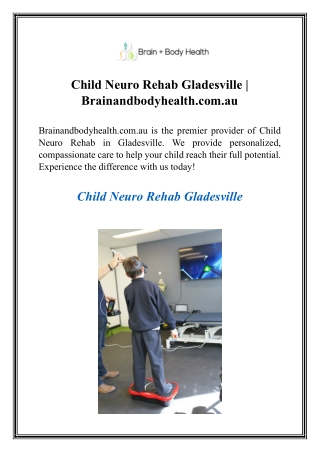 Child Neuro Rehab Gladesville  Brainandbodyhealth.com.au