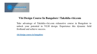 Vlsi Design Course In Bangalore  Takshila-vlsi.com