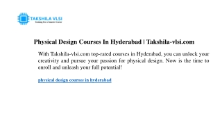 Physical Design Courses In Hyderabad  Takshila-vlsi.com
