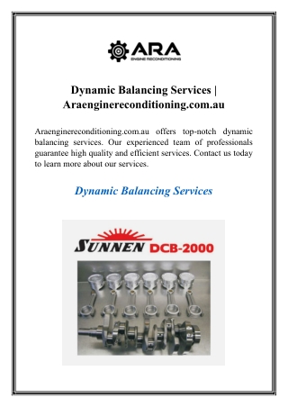 Dynamic Balancing Services  Araenginereconditioning.com.au