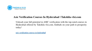 Asic Verification Courses In Hyderabad  Takshila-vlsi.com