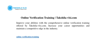 Online Verification Training  Takshila-vlsi.com
