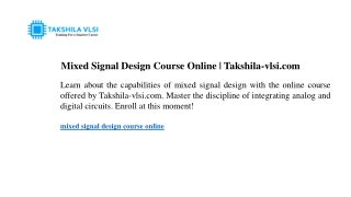 Mixed Signal Design Course Online Takshila-vlsi.com