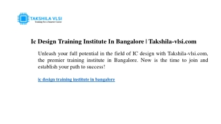 Ic Design Training Institute In Bangalore  Takshila-vlsi.com