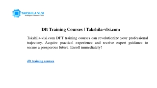 Dft Training Courses  Takshila-vlsi.com