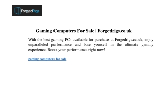 Gaming Computers For Sale  Forgedrigs.co.uk