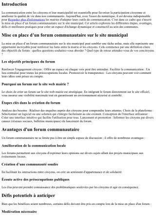 “Mise en place d’un forum communautaire sur le site municipal”