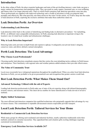Perth's Leading Leak Detection Specialists: What Sets Them Apart?
