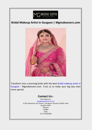 Bridal Makeup Artist In Gurgaon  Mgmakeovers.com