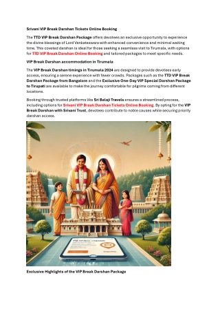 Srivani VIP Break Darshan Tickets Online Booking