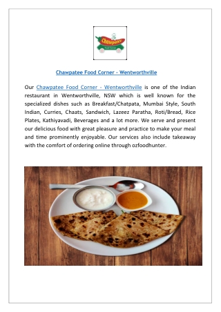 Chawpatee Food Corner Wentworthville: Order Online Now