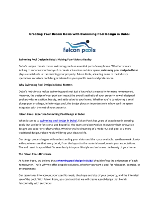 Creating Your Dream Oasis with Swimming Pool Design in Dubai