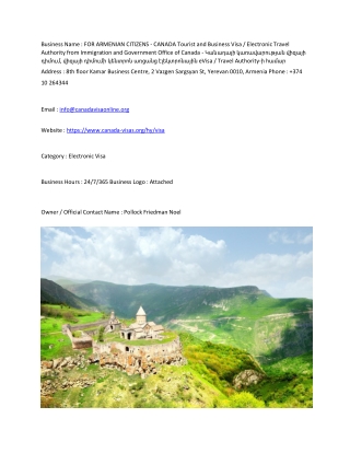 FOR ARMENIAN CITIZENS - CANADA  Tourist and Business Visa / Electronic Travel Au