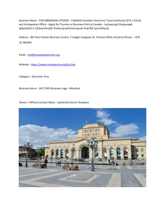 FOR ARMENIAN CITIZENS - CANADA  Tourist and Business Visa / Electronic Travel Au