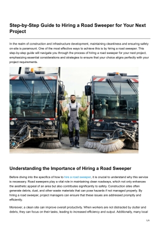 -Step-by-Step Guide to Hiring a Road Sweeper for Your Next Project