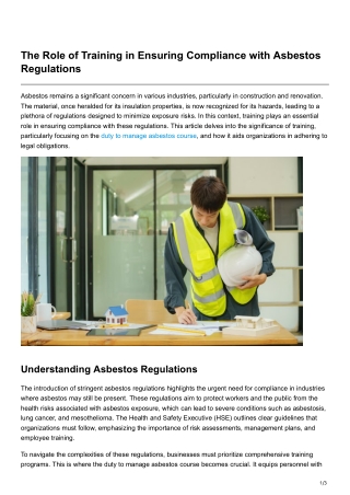 The Role of Training in Ensuring Compliance with Asbestos Regulations