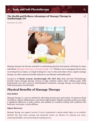 The Health and Wellness Advantages of Massage Therapy in Scarborough, ON