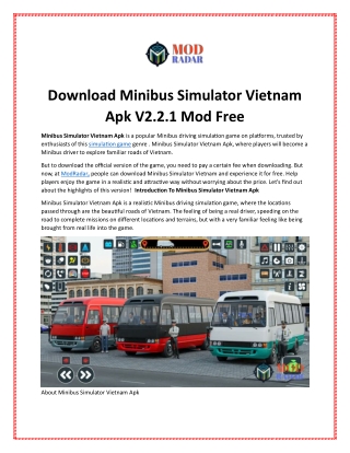 Download Minibus Simulator Vietnam Apk V2.2.1 Mod Free