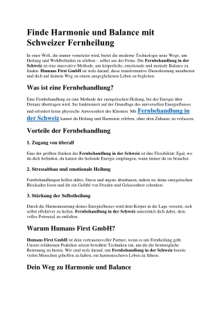 Finde Harmonie und Balance mit Schweizer Fernheilung