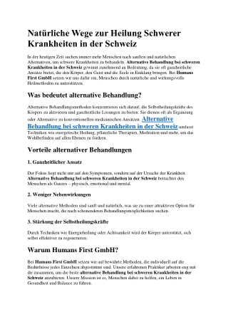 Natürliche Wege zur Heilung Schwerer Krankheiten in der Schweiz