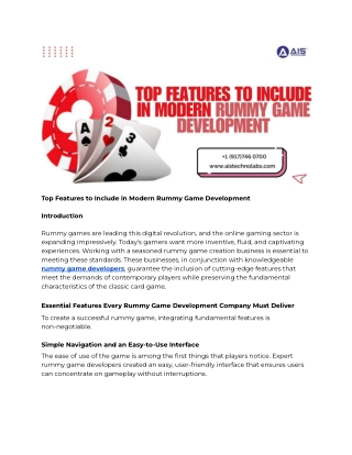 Top Features to Include in Modern Rummy Game Development