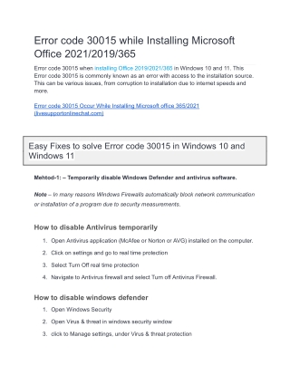 Error code 30015 while Installing Microsoft office 2021/2019/365