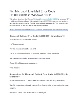 Microsoft Live Mail Error Code 0x800CCC91 in Windows 10/11