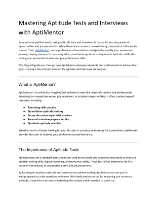 Mastering Aptitude Tests and Interviews with AptiMentor