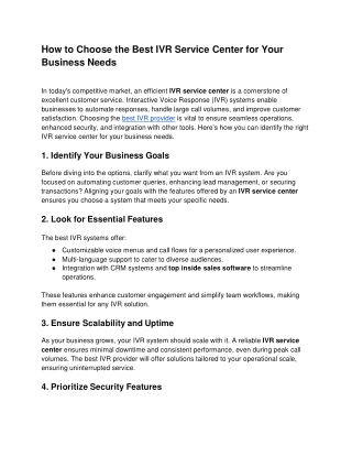 How to Choose the Best IVR Service Center for Your Business Needs