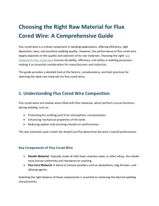 Choosing the Right Raw Material for Flux Cored Wire A Comprehensive Guide