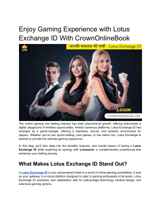 Enjoy Gaming Experience with Lotus Exchange ID