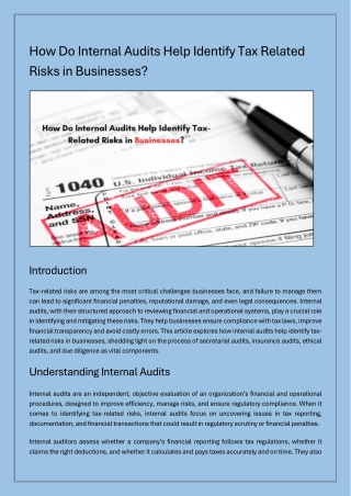 How Do Internal Audits Help Identify Tax Related Risks in Businesses?