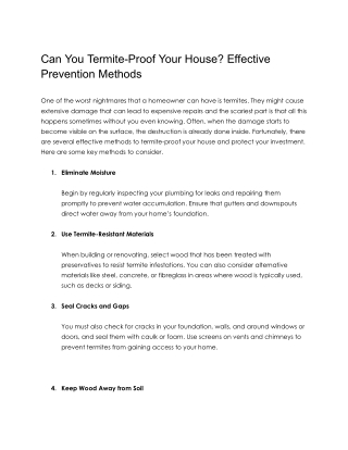 Can You Termite-Proof Your House? Effective Prevention Methods