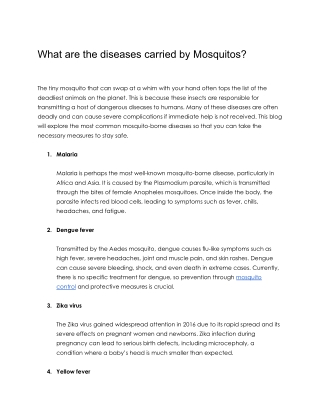 What are the diseases carried by Mosquitos