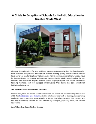 A Guide to Exceptional Schools for Holistic Education in Greater Noida West