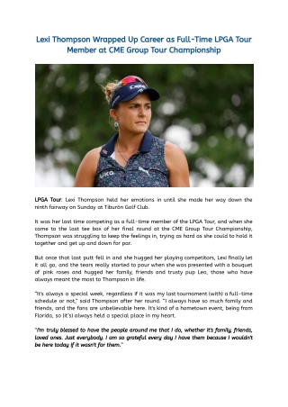 Lexi Thompson Wrapped Up Career as Full-Time LPGA Tour Member at CME Group Tour Championship