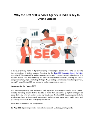 Why the Best SEO Services Agency in India Is Key to Online Success