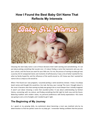 How I Found the Best Baby Girl Name That Reflects My Interests