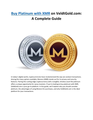 Buy Platinum with XMR on VeldtGold.com