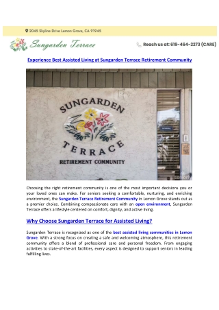 Experience Best Assisted Living at Sungarden Terrace Retirement Community