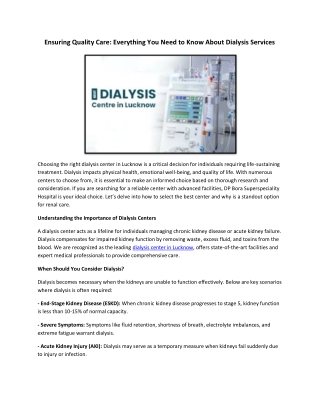 Ensuring Quality Care: Everything You Need to Know About Dialysis Services