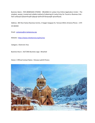 FOR ARMENIAN CITIZENS - SRILANKA  Sri Lankan Visa Online Application Center - Th