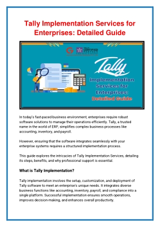 Tally Implementation Services for Enterprises Detailed Guide